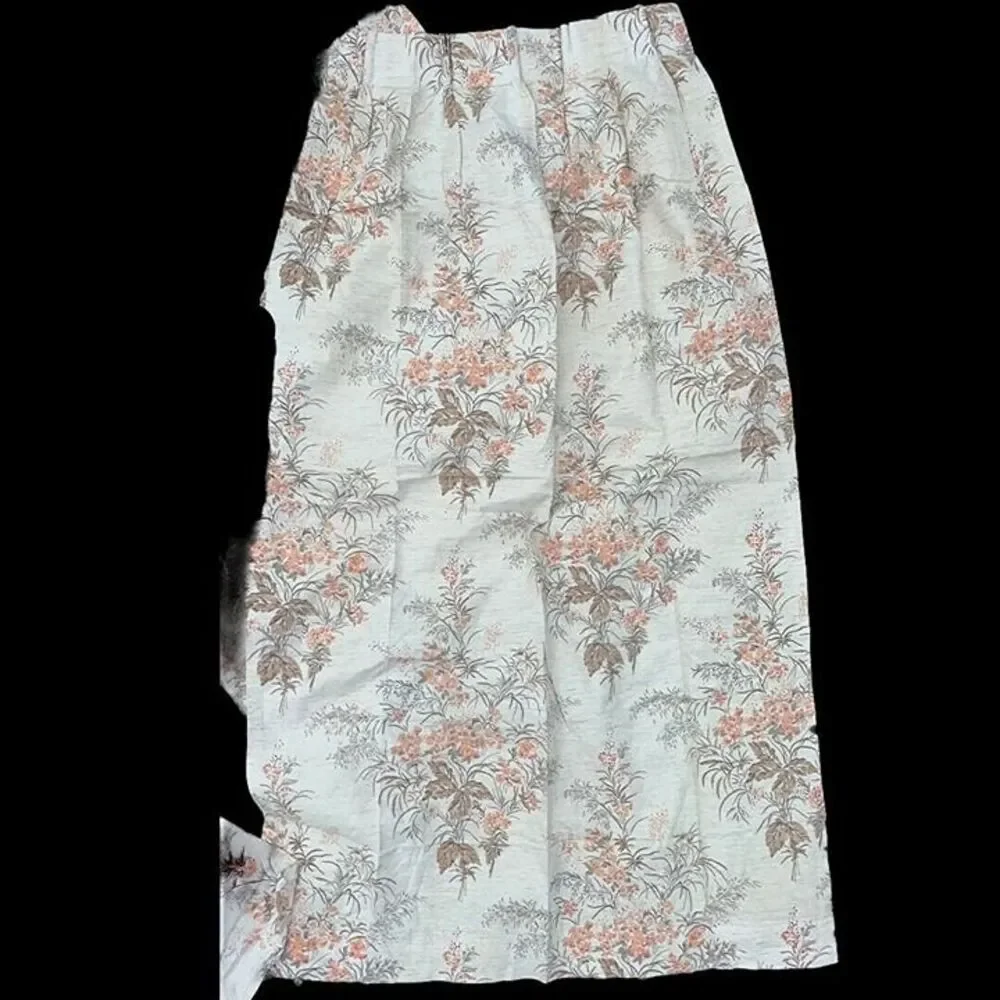 Vintage 1960s 1970s White Floral Pleated Drapes Curtains Set of 4